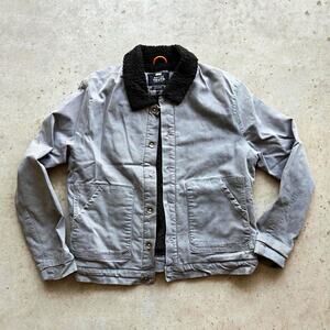 Native Youth Mens Jacket Size L Gray Black Lined Button Front Sherpa Collar